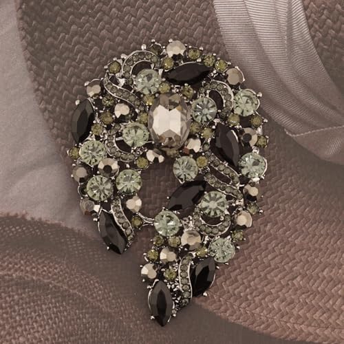 Image of Big Large Rhinestone Green Palm Leaf Statement 3.5 inch Brooch Pin Scarf Dress accessories Broach Gold Tone