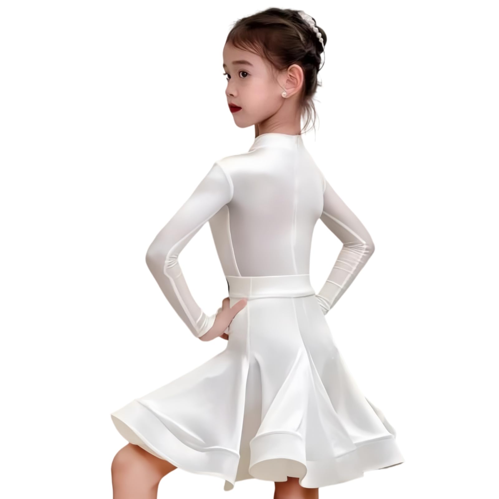 Completo Danza Latina Due Pezzi Ragazze, Abbigliamento Velluto per Bambini | Top Da Danza A Maniche Lunghe Con Collo Alto E Gonna Svasata Per Cha Cha Samba Rumba Tango Allenamento E Spettacoli