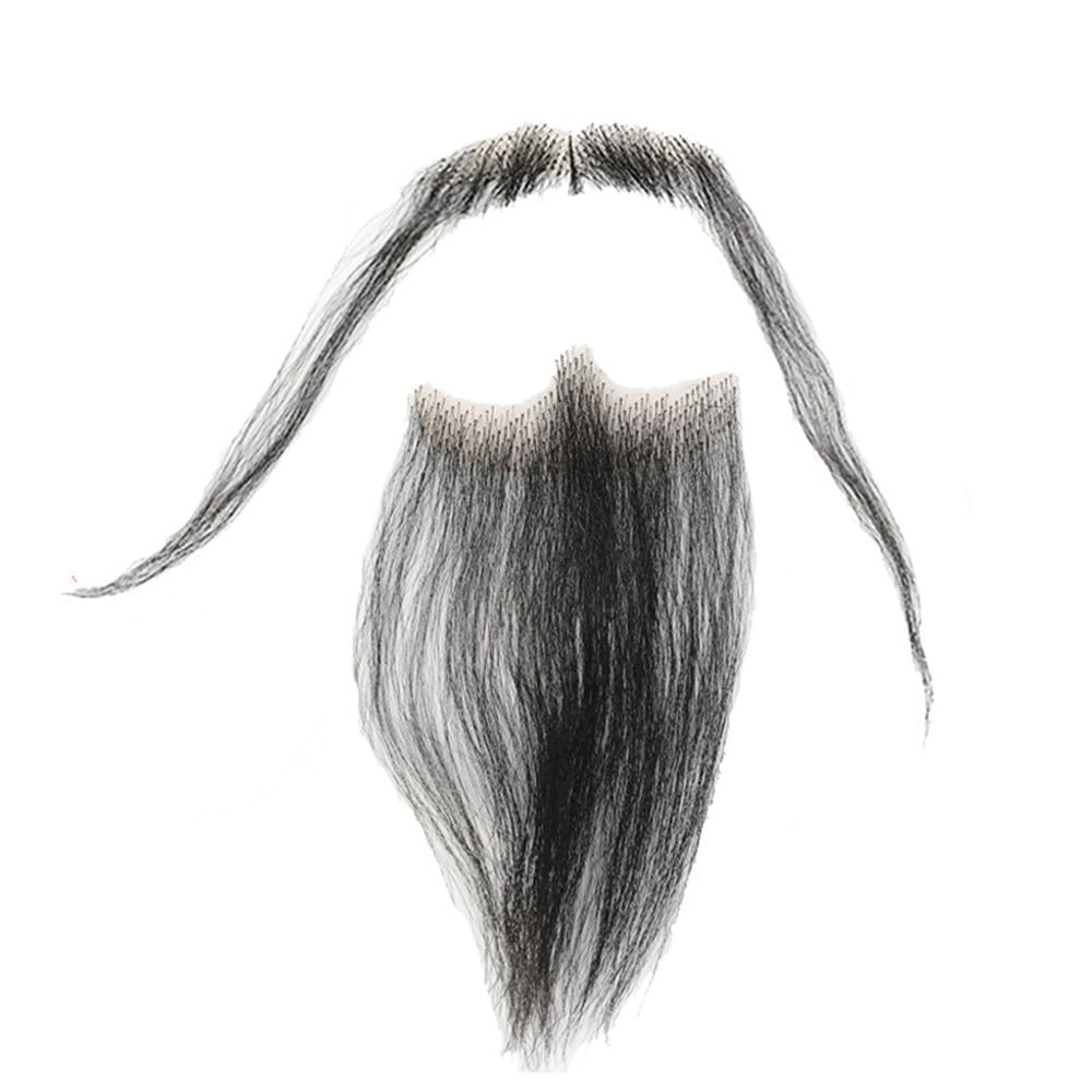 Human Hair Fake Beard for Men False Face Long Beard And Mustache Costume Beard Realistic Beard False Hair Hand Tied Lace Beards for Halloween Cosplay Costume Party with Glue,HZ11 Black