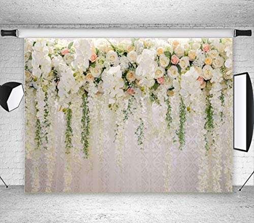 Art Studio White Rose Floral Photography Backdrops Bridal Shower Wedding Flowers Wall Decoration Photo Background Studio Props Booth Vinyl 7X5Ft #TOP1