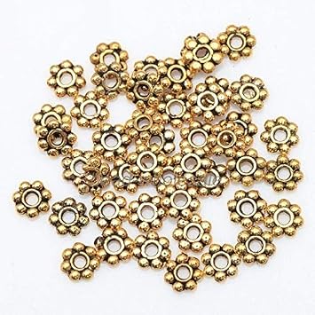 Calvas 1000pcs 4mm Tibetan Gold Silver Tone Circle Flower Metal Spacer Beads for Needlework Round Daisy Wheel Charms for Jewelry Making - Color Antique Gold
