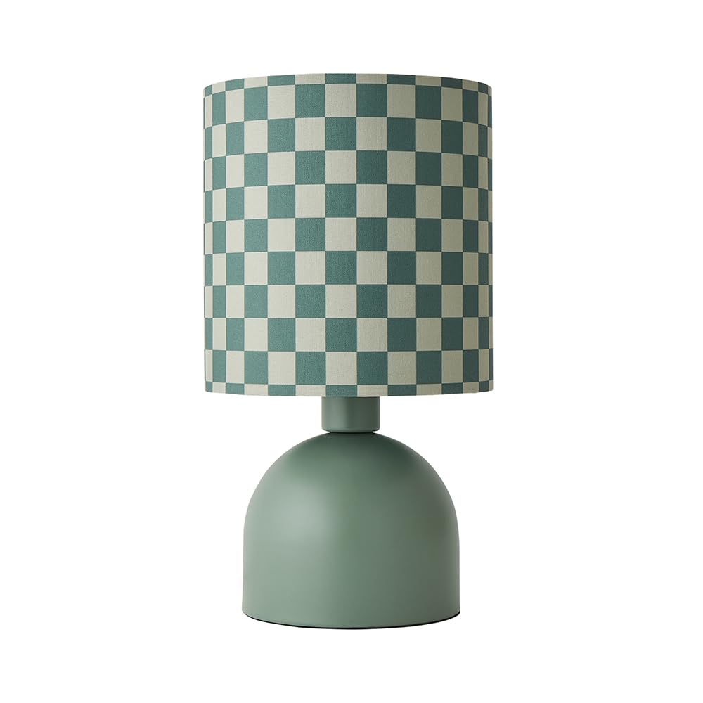 Mileys Green Checkerboard Drum Lamp Shade - Moss Green Table Lamp with LED Bulb - ValueLights
