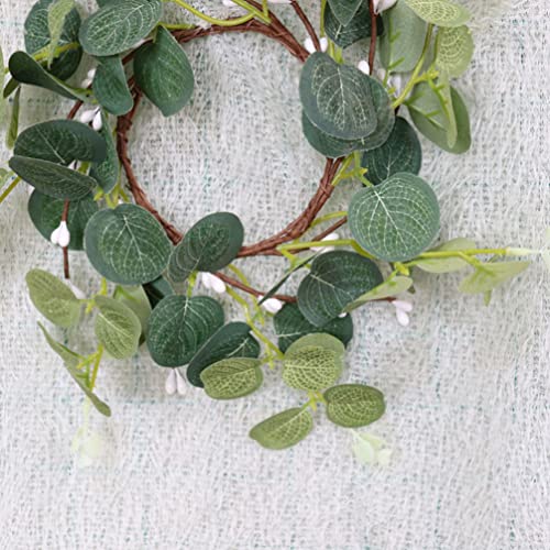 Doitool 2Pcs Candle Rings Artificial Eucalyptus Leaves Wreaths Candle Rings Wreaths Small Boho Wreath Pillar Candle Candle Holder For Wedding Home Door Tabletop Decoration 8Cm #TOP6