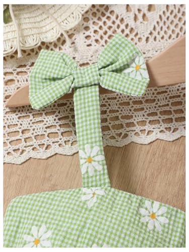 Floerns Toddler Girl's Floral Bow Shoulder Gingham Dress A Line Midi Ruffle Dresses3