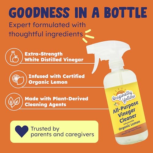 Image of Originally Yellow Lemon Vinegar All Purpose Cleaning Spray | Distilled Cleaning Vinegar | Plant-Derived All Purpose Cleaner | Living Room, Bathroom, & Kitchen | 3 Pack