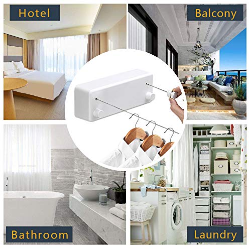 Hoimpro Retractable Clothesline Abs Case+Aluminum Dryer With Adjustable Stainless Steel Double Rope String Hotel Style Heavy Duty,Wall Mounted Method, 13.8 Feets,White #TOP1
