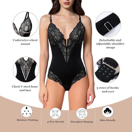 Baoneite Modelador de renda feminino com controle de barriga, modelador corporal modelador emagreced