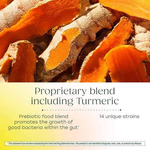 MegaFood MegaFlora Probiotics + Prebiotics Turmeric Supplement - Prebiotics and Probiotics for Women and Men, Digestive Health, 50 Billion CFUs, 14 Strains - 90 Capsules (45 Servings)