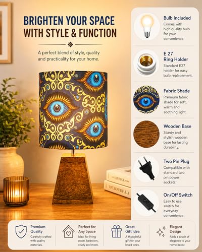 Image of Homesake Wooden Base Pyramid Table Lamp, Lamps for Living Room, Bedside Night Lamp, Lamp for Bedroom Decoration, Modern Home Decorative Light, Desk Lamp,Study Lamp, Home Decor,Beauty in Eye Shade