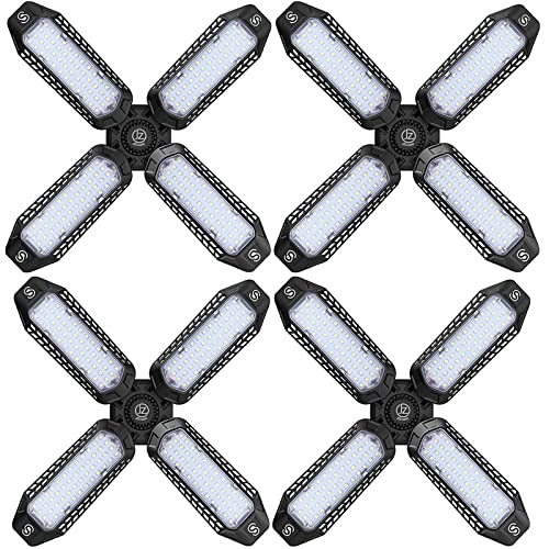 Jzcreater 4 Pack Led Garage Lights, 12000Lm Ultra Bright Led Shop Light With 4 Adjustable Panels, 80W Deformable Garage Ceiling Lights E26 Basement, Barn, High Bay #TOP12