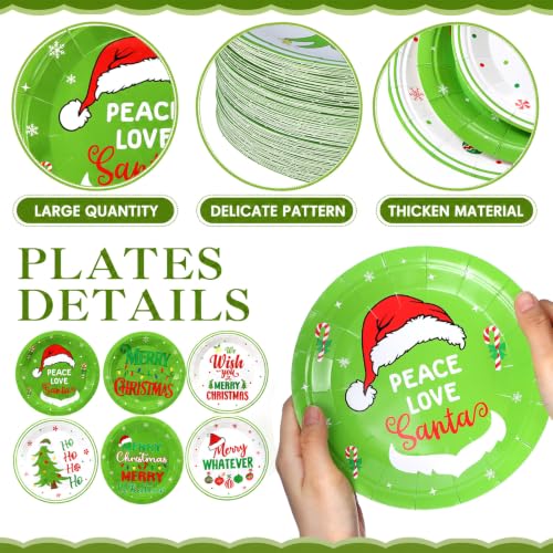 Image of Fourluoo 96 Pcs 7 Inch Lime Green Christmas Paper Plates
