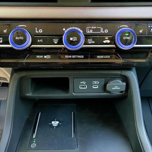 Image of for Honda 2026 Passport /2026 Pilot Interior Accessories, Aluminum Alloy one-Button Start Cover /Ring, air Conditioning knob, 5-piece Set (Blue)