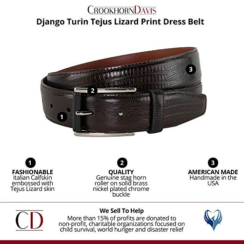 Crookhorndavis Men's Django Turin Tejus Lizard Print Dress Belt, 40, Dark Brown #TOP1
