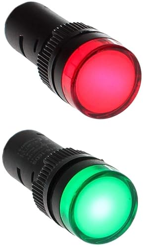 Shopcorp 20Ma 16Mm X 2.5" Energy Saving, Industrial Led Indicator Lights – 3 Green And 3 Red Bulbs For Industrial Equipment And Mount Panels In Operating Rooms And Distribution Boxes 110/120V Ac/Dc #TOP2