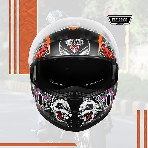 Image of Ignyte IGN-7 Bug ECE 22.06 /ISI /DOT Certified Full Face Graphic Helmet with Outer Anti-Fog Clear Visor and Inner Smoke Sun Shield