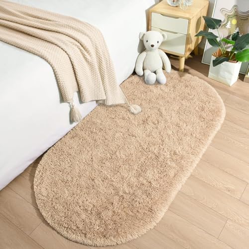 Image of 3x5 feet Soft Area Rug for Living Room and Bedroom, Modern Indoor Floor Carpet with Non-Slip Backing, Comfortable Decorative Home Decor Rug, Easy Clean & Durable- (Beige, Oval)