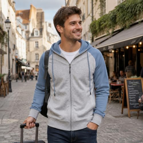 Image of MANTORS Mens Fleece Jackets Contrast Hoodies Lightweight Sweatshirt Color Block Jacket Coats