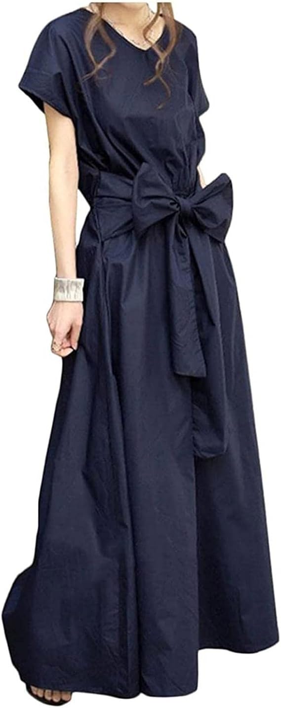 Amazon Co Jp Doworspaw ワンピース レディース マキシワンピース 半袖 Vネックしま模様 キャバドレス クルーネック マキシ丈 ロングドレス 綿とリネン キャミソール 大きいサイズ 無地お呼ばれ きれいめ パーティー 通勤 部屋着 お出かけ シューズ バッグ