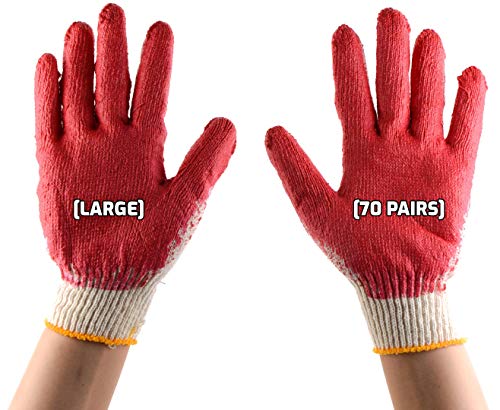 [70 Pack] Latex Dipped Nitrile Coated Work Gloves Large - String Knit Cotton Coated Work Safety Gloves Great For Construction, Warehouse, Home, Landscaping, Moving, Mechanic Cotton Disposable Gloves #TOP28