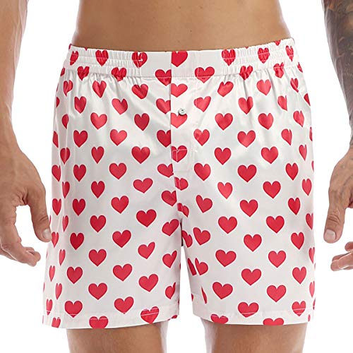 renvena Mens Silk Boxer Briefs Love Heart Print Trunks Bottoms Sports Underwear Beach Shorts