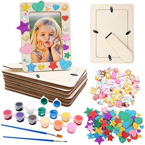 ZOCONE 6 Pcs Wooden Picture Frames for Craft, 7.5"x5.5" Unfinished Wood Photo Frames with Stand, DIY Wood Frame with Stickers, Resin Accessories, Painting Tools, Mothers Day Crafts for Kids to Make
