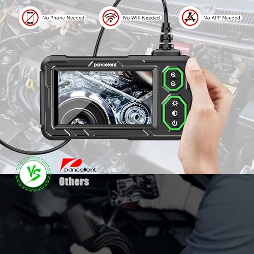 Industrial Borescope Inspection Camera, Pancellent 4.3" IPS Endoscope Sewer Camera with 1920P Handheld IP67 Waterproof Snake Camera with 8 LED Lights 16.5FT Semi-Rigid Cable