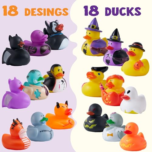 Image of JOYIN 18 PCS Halloween Rubber Ducks, Halloween Ducks for Halloween Goodie Bag Fillers, Rubber Duckies Baby Bath Toys for Halloween Party Favors Decorations, School Classroom Game Prizes