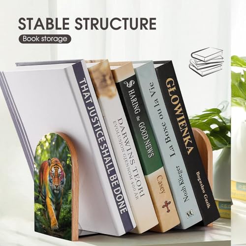 Sujetalibros de animales de madera con base de metal antideslizante para estanterías 8