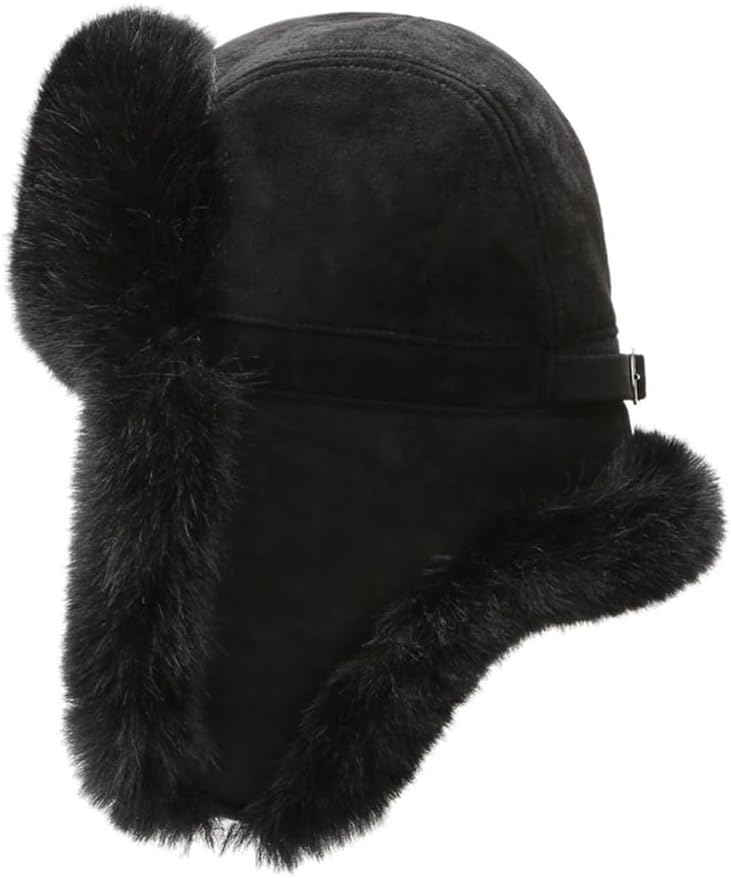 AAutumn and Winter Men's Thickened Cold Protection Ear Leather Fleece Lei Feng Hat Women's Warm