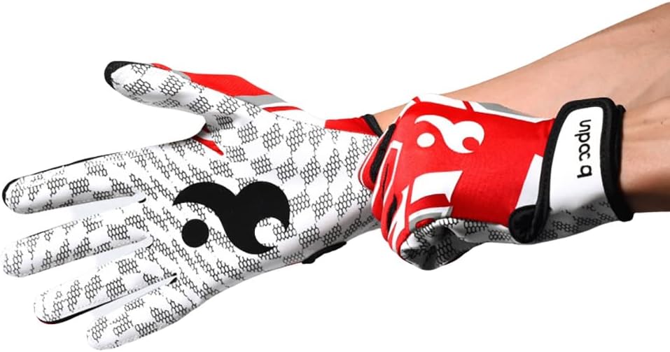 Football Gloves Ultra-Stick Sports Receiver Gloves, Breathable and Non-Slip Silicone Grip Glove, Enhanced Performance White/Red Football Gloves for Youth & Adult(1 Pair)