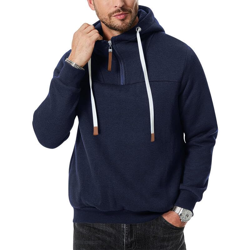 Men's Casual Hooded Sweatshirt Autumn/Winter Solid 1/4 Zip Fashion Sweatshirt for Vacation and Everyday Wear2