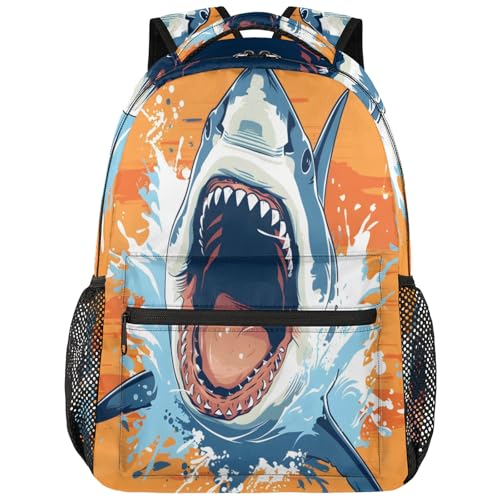 Funny Shark Travel Backpack 16 Inch Laptop Backpacks Lightweight Large Capacity Casual Daypack for Picnic Camping Business Outdoor