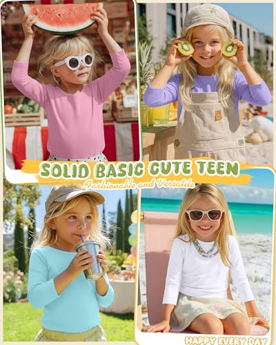 Image of 4 Pack Girls 3 /4 Sleeve T Shirts Kids Crewneck Elbow Sleeve Casual Tops Solid Basic Cute Teen Tees 5-14Y