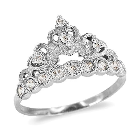 Quinceanera Jewelry Princess Crown CZ-Studded Ring in Dainty 10k White Gold (Size 4.5) Cover