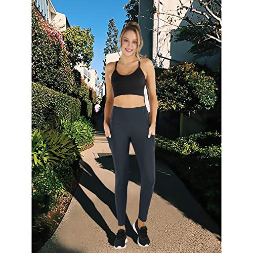PHISOCKAT High Waist Yoga Pants Women with Pockets, Leggings for Women Tummy Control, Workout Leggings Grayish Blue - Thumbnail 3