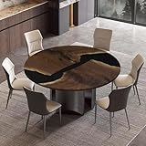 FOEVAFLO Black Walnut Custom Round Dining Table, Epoxy Resin Table, Large River Table, Solid Wood Indoor Modern Kitchen Table Furniture for Dining Room