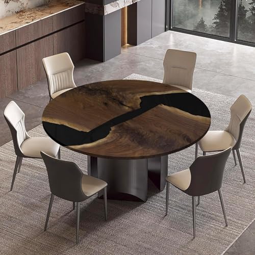 FOEVAFLO Black Walnut Custom Round Dining Table, Epoxy Resin Table, Large River Table, Solid Wood Indoor Modern Kitchen Table Furniture for Dining Room