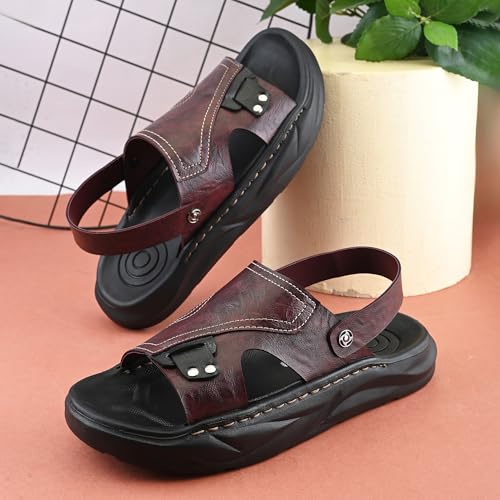 Image of Centrino Men's Sling Sandals | Stylish Strap Sandal with Grip Insole | Platform Comfort Sandal with Accent Pouch & Adjustable Strap| Comfortable Casual Footwear for Office, Travel & Walking (9578)