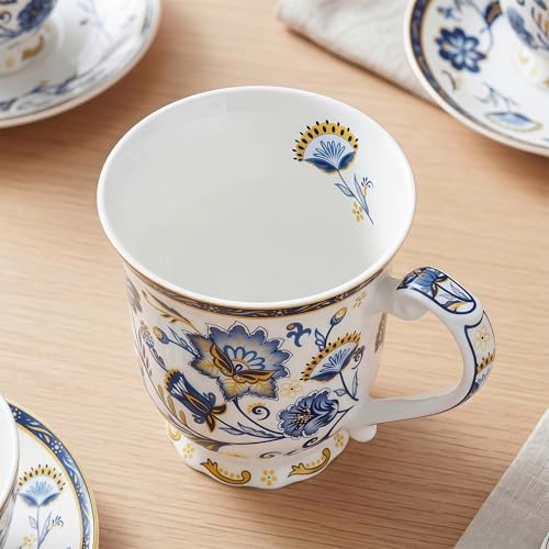 Taza de porcelana con diseño floral azul de 11.8oz miniatura 5