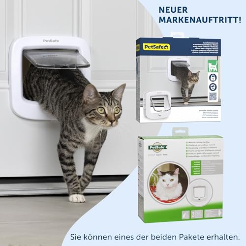PetSafe Manuelle Katzenklappe, Handverriegelung mit 4 Verschlussoptionen, Mit Wetterdichtung, Katzen bis 7 kg, Weiß