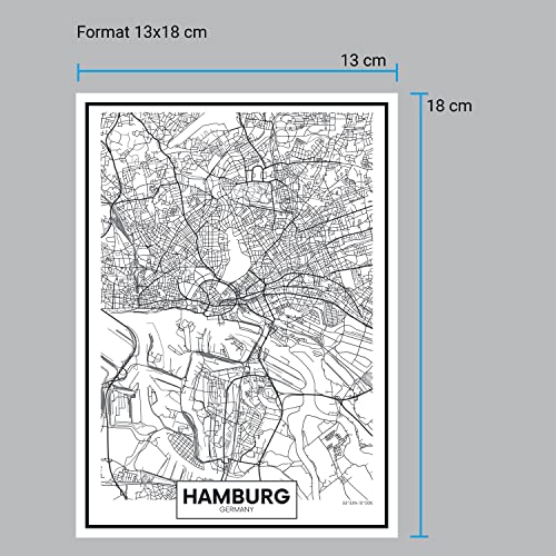 wandmotiv24 Poster als Wanddeko, Größe 18x13cm, Straßen Karte Hamburg, Deutschland, Koordinaten, Reisen, Moderne Wanddeko, Wandbilder, Deko, Bild M0140