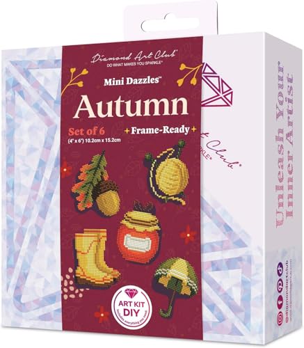 DIAMOND ART CLUB Mini Dazzles - Autumn, Fun DIY Diamond Painting Kit for Adults, Diamond Art Canvas, 4" x 6" (Pack of 6)