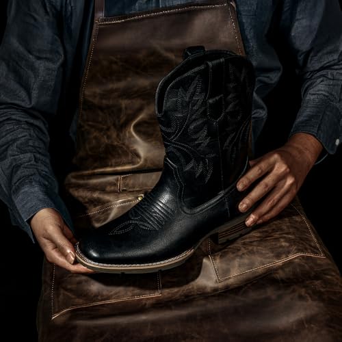 Image of Lumeheel Cowboy Boots for Men - Western Men's Boots with Classic Embroidered, Slip on Square Toe Boots, Slip Resistant Country Boots Chunky Heel Ankle, Durable Short Boots for Spring Fall
