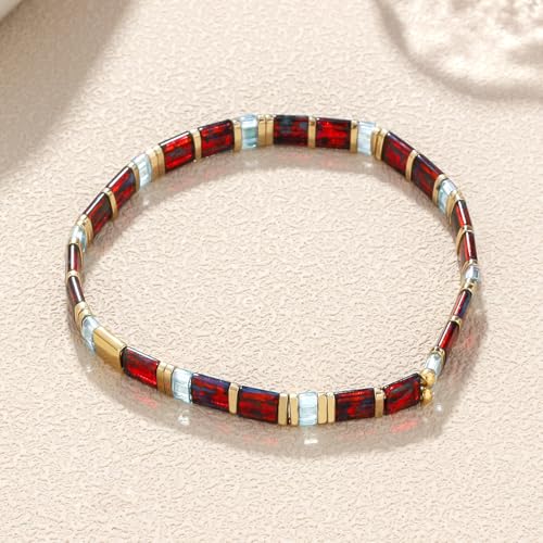 Image of KELITCH Women Stretch Bracelets Pearl Charms Tila Shell Beaded Friendship Bracelet