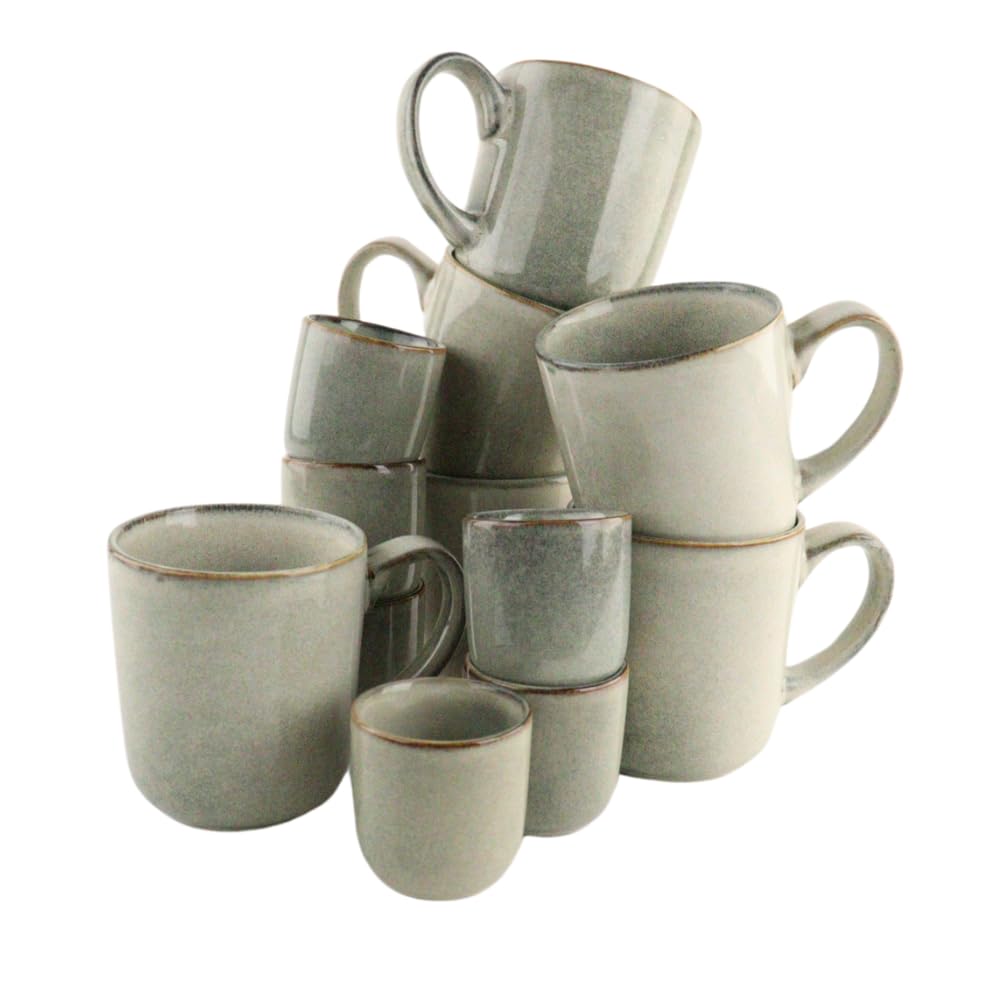 OTIX Kaffeetassen - 12er Set - Espresso - Tassen - 80ml - Tassen - 420ml - Kaffeebeutel - Teetasse - Keramik - BEECH