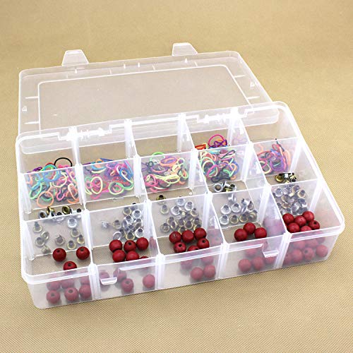 Image of Skywin Small Plastic Grid Organizer Box (15 Grids), Plastic Organizer Box with Dividers, Small Tackle Case Organizer, Clear Storage Box with Divider