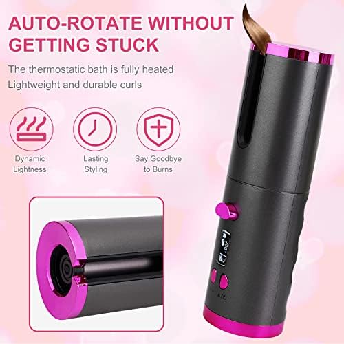 Automatic Hair Curler - Cordless Curling Iron with LCD Display & Adjustable Temperature Setting, USB Rechargeable Professional Hair Curler for Long & Short Hair Styling