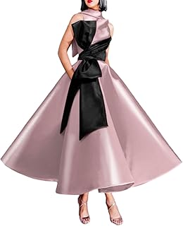 Elegant Ball Gown High Neck Ankle Length Color Block Evening Dress Sleev...