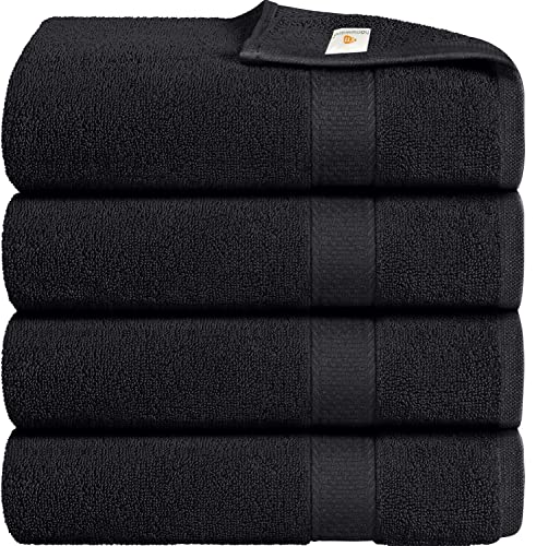 X11 Homeware Bath Towels Pack of 4 Egyptian Cotton Towel Set Highly Absorbent Soft Bathroom Towels Set of 4 Ring Spun Cotton Quick Dry Large Towels (Black)