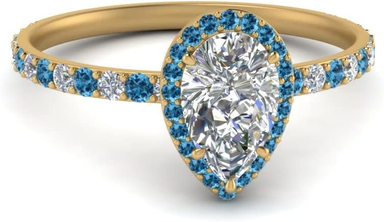 Choose Your Gemstone Pear Halo Diamond CZ Ring Yellow Gold Plated Pear Shape Petite Engagement Rings Ornaments Surprise for Wife Symbol of Love Clarity Comfortable US Size 4 to 12